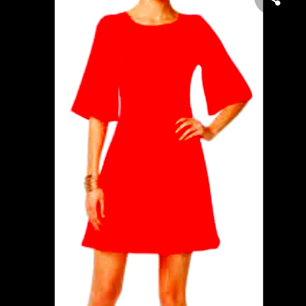 Designer Chaus Coral Red Dress Flutter sleeve shirt A line Size small - Picture 1 of 15